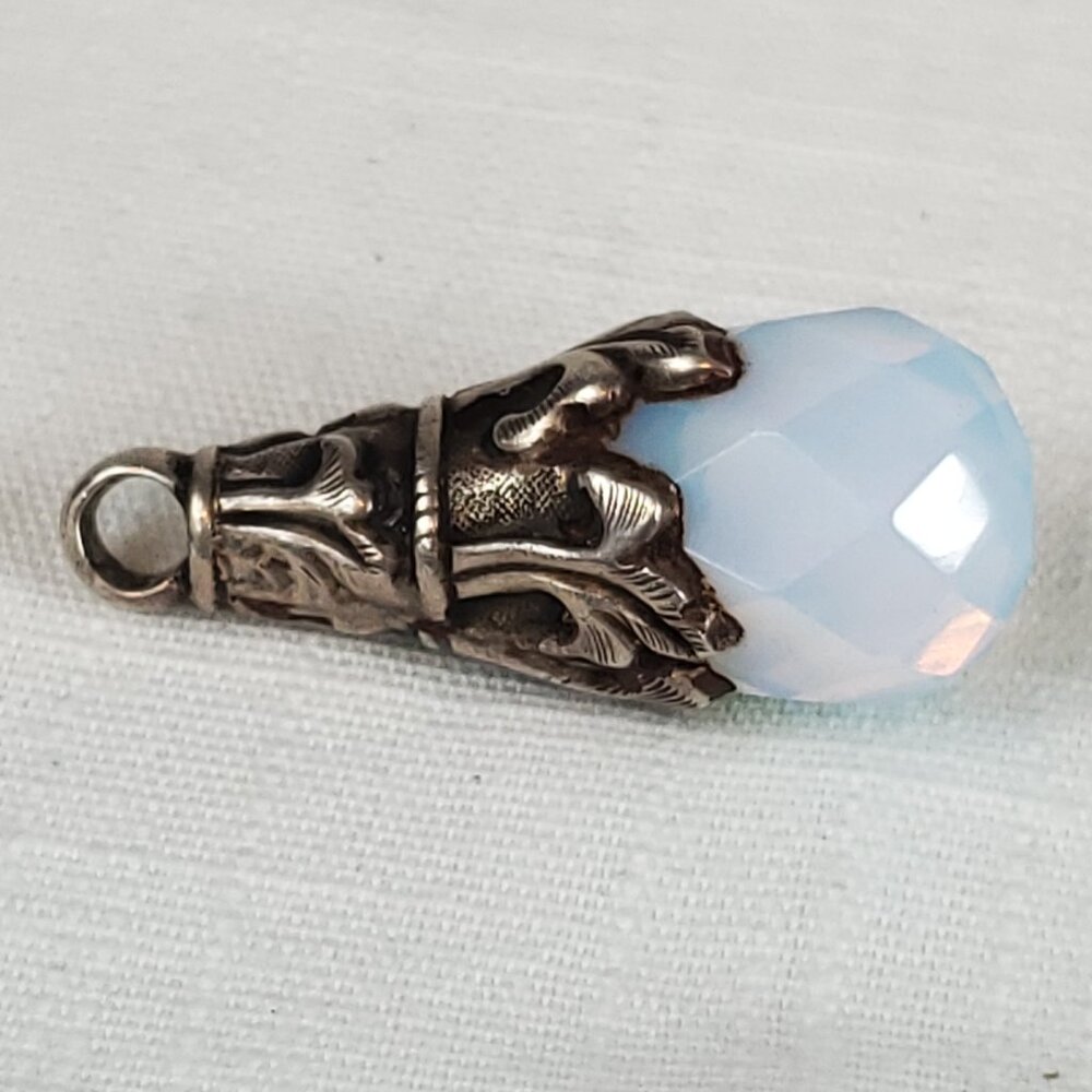 Gorgeous Vintage Opaline Silver Floral Design Antique Pendant